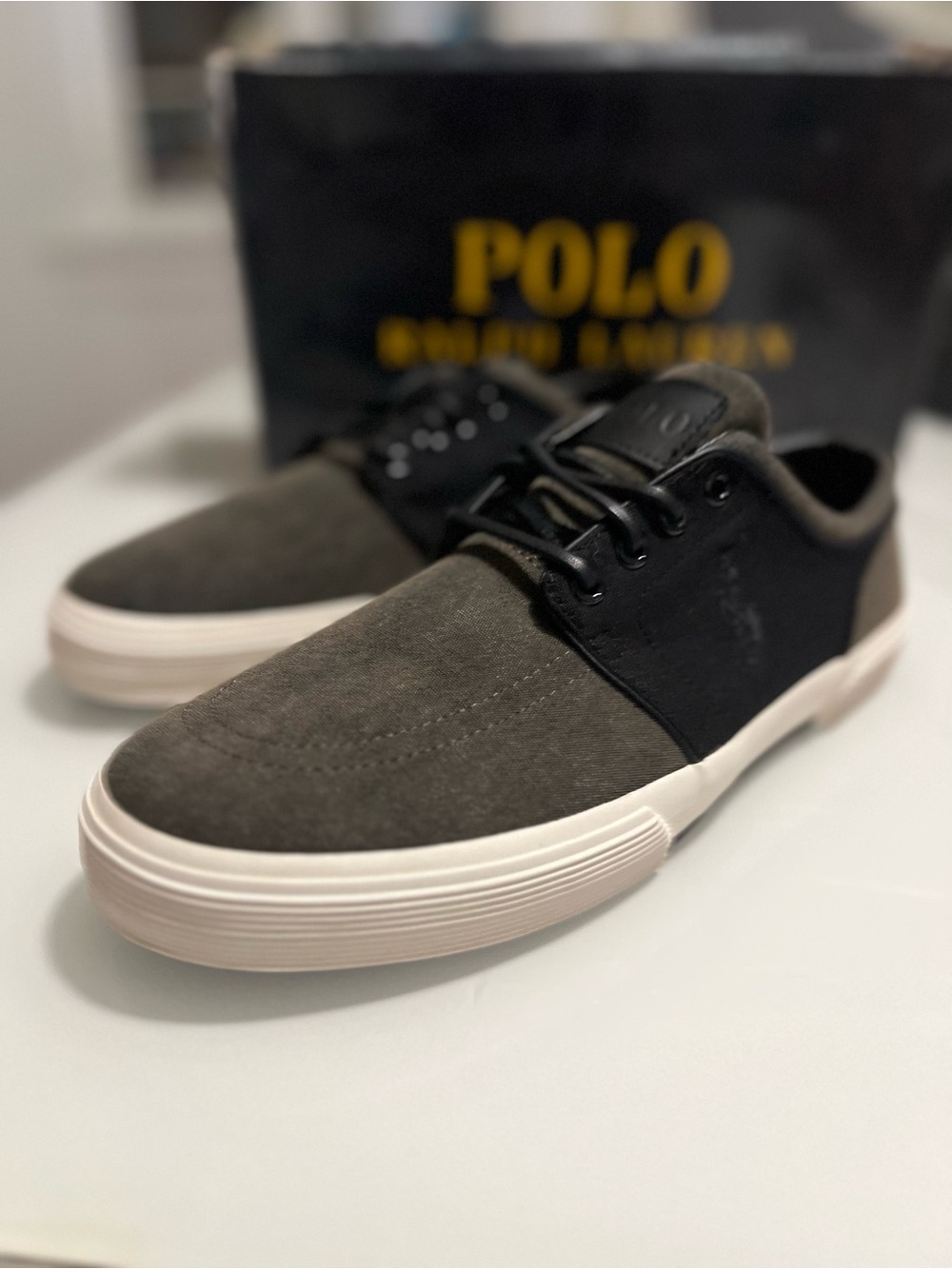 Polo by Ralph Lauren Olive and Black Suede Low-Top Sneakers